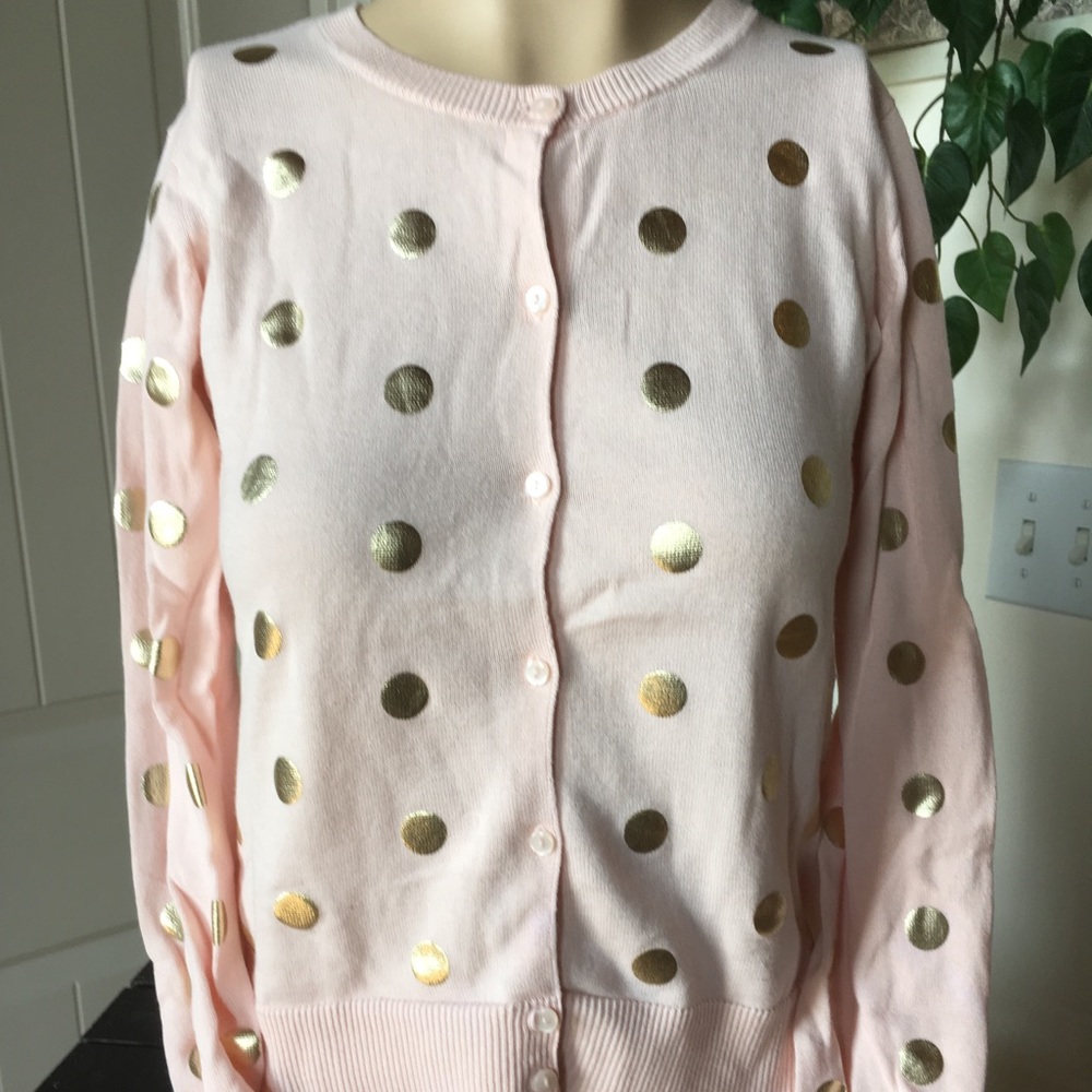 Gap Kids Girls LS Peach & Gold Polka Dot Cardigan